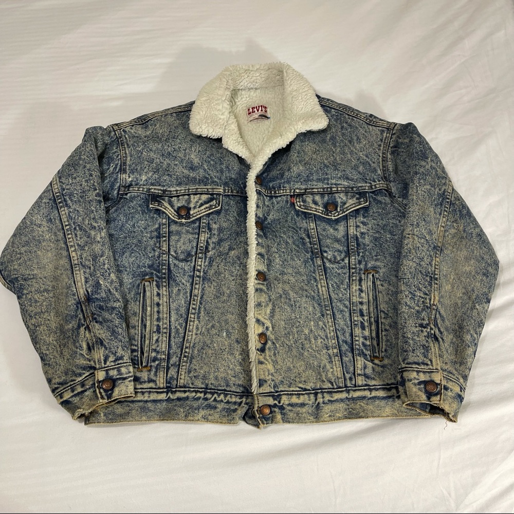 Vintage Levis Trucker Sherpa Acid Wash Jacket Lg - Picture 1 of 7